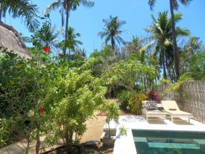 uitzicht op de tuin vanaf het zwembad bij Breathe Villa Meno in Gili Meno