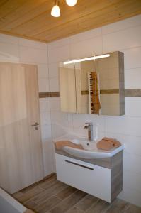 a bathroom with a sink and a mirror at Frankenhaus in Höchstädt bei Thiersheim