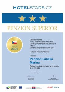 Certifikát, hodnocení, plakát nebo jiný dokument vystavený v ubytování Penzion Labska Marina