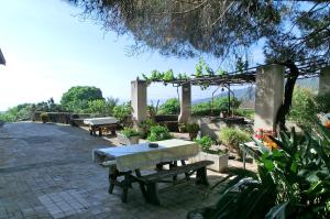 patio con tavolo da picnic e pergolato di Il Limoneto Acireale ad Acireale