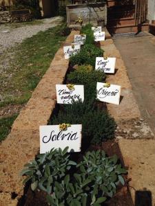a row of garden signs with flowers and plants at Locanda Montepaolo in Dovadola