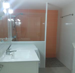 łazienka z umywalką i prysznicem w obiekcie Apartament Oasis A6 ROSES w mieście Roses +37 zdjęć