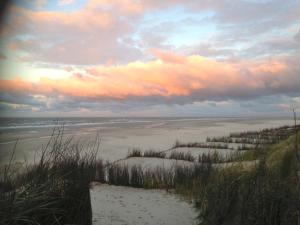 ヴァンガーオーゲにあるSeehundの雲の多い砂浜の景色