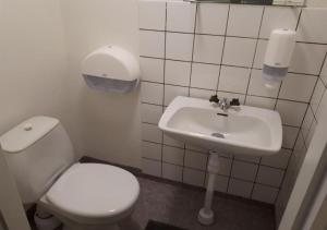a bathroom with a toilet and a sink at STF Kalix Vandrarhem in Kalix