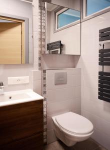 La salle de bains blanche est pourvue de toilettes et d'un lavabo. dans l'établissement 2BDR Reine Astrid, à Cannes