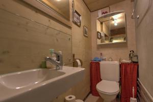 a bathroom with a sink and a toilet at B&B La Pivoine in Rossinière