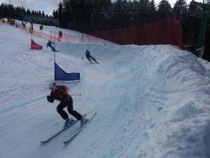 een groep mensen die skiën op een besneeuwde helling bij Ferienwohnung-Nr-1 in Vöhrenbach