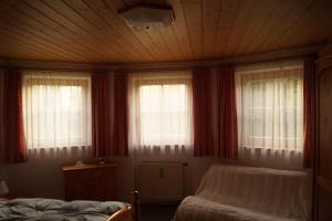 1 Schlafzimmer mit 2 Betten und 2 Fenstern in der Unterkunft Ferienhaus Haidweg, Wohnung 6 in Haidmühle