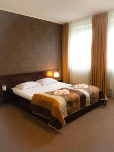 a large bed in a hotel room with a window at Alanta "Easy Kaunas" in Kaunas