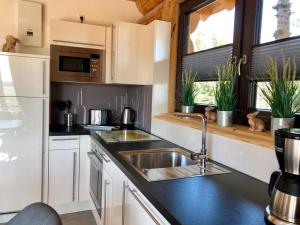 Kuchyň nebo kuchyňský kout v ubytování Naturstammhaus und Appartements Zum Brockenbaecker