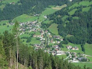 - une vue aérienne sur un village dans les montagnes dans l'établissement Ferien-am-Bauernhof-Wohnung-3, à Rangersdorf