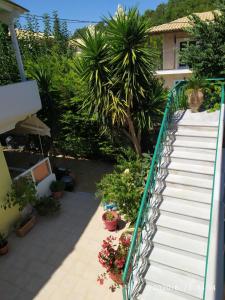 una escalera que conduce a una casa con plantas en Lenia Studios en Kalamitsi