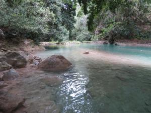 ein Fluss mit einigen Felsen im Wasser in der Unterkunft Bel-Há Ecoparque in El Naranjo