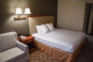a hotel room with a bed and a chair at Comfort Inn & Suites Downtown Tacoma in Tacoma