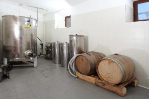 a room with a bunch of wine barrels and tanks at Agritur al Canyon in Cloz