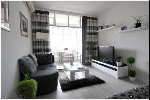 een woonkamer met een bank en een tv bij Apartment Karmen in Dubrovnik
