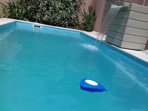 a blue and white frisbee in a swimming pool at Departamentos Roque Pérez in Roque Pérez