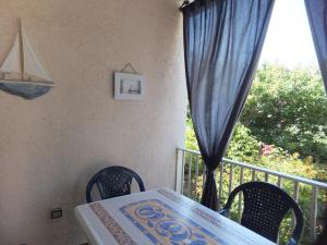 a table and chairs on a balcony with a window at Ajò da Patrizia in Santa Teresa Gallura