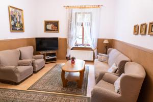 a living room with two couches and a tv at Hotel Beskid in Bielsko-Biala