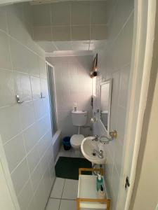 La petite salle de bains est pourvue d'un lavabo et de toilettes. dans l'établissement Relax & Recharge, à Boggomsbaai