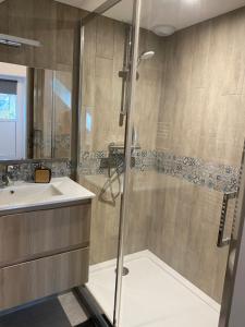 een badkamer met een douche en een wastafel bij LA GIENDROTAIS in Corseul +18 foto's