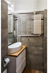 La salle de bains est pourvue d'un lavabo et d'un miroir. dans l'établissement Kredytowa Warsaw Apartment, à Varsovie