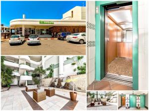 un collage de fotos de un hotel con coches aparcados en Apartamento Altamira, en Adeje