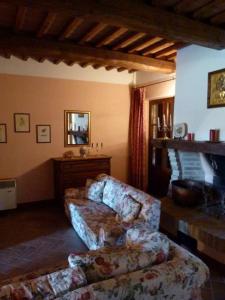 sala de estar con sofá y chimenea en Agriturismo I Romiti, en Castiglione del Lago