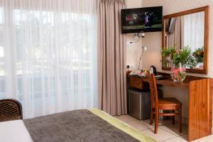 Televízia a/alebo spoločenská miestnosť v ubytovaní Palm Park Hotel