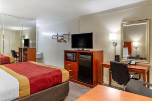 a hotel room with a bed and a flat screen tv at Econo Lodge North Charlottesville in Charlottesville