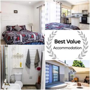 un collage de fotos de un dormitorio y un baño en MyKhaya-your home away from home, en Kempton Park