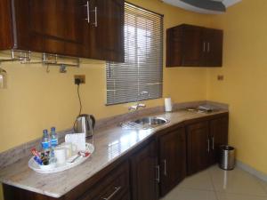 a kitchen with a sink and a counter top at The Clarice House in Kisumu