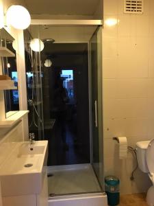 La salle de bains est pourvue d'une douche, d'un lavabo et de toilettes. dans l'établissement Residentie Denise, au Coq