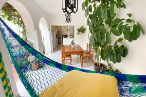 a hammock in the living room of a house at Casa Canario Hostel in Guadalajara