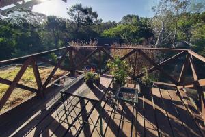 un pont en bois avec des plantes en pot dessus dans l'établissement Raices del Mar, à La Pedrera 6 autres photos