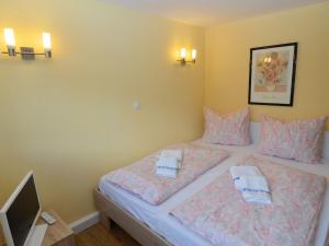 a bedroom with two beds with pillows and a tv at Wellness Home with Garden in Schnett