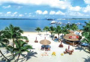 an aerial view of a beach with palm trees and boats at °Garden Bay°country garden danga bay JOHOR in Johor Bahru