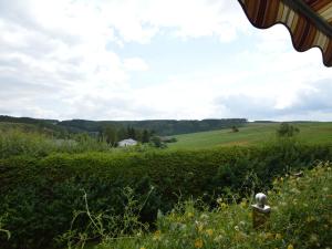 een uitzicht op een groen veld vanuit een huis bij Cozy Holiday Home in Boevange Clervaux with Garden in Boevange-lès-Clervaux