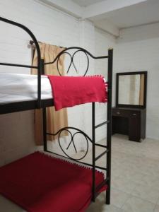Rúm í herbergi á Monkey Samui Hostel