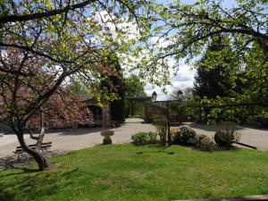 un parque con un banco, árboles y césped en Château de la Galissonnière en Le Pallet