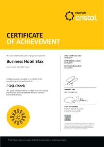 Certifikát, hodnocení, plakát nebo jiný dokument vystavený v ubytování BUSINESS HOTEL SFAX