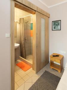 a bathroom with a shower and a sink at Gościniec u Sary in Jastrzębia Góra +109 photos