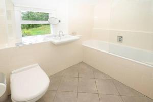 a white bathroom with a toilet and a sink at Pippins, Elterwater in Chapel Stile