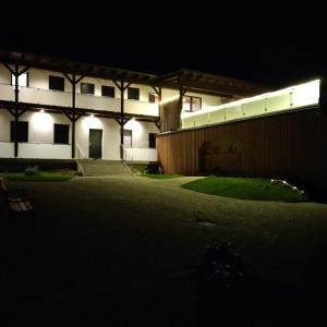 a white building with lights on the side of it at Hofstadl Sonja Liebhart in Merkenbrechts