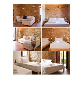 a collage of photos of a living room with furniture at Casas do Torreão 3 casas de alojamento local in Alfaiates