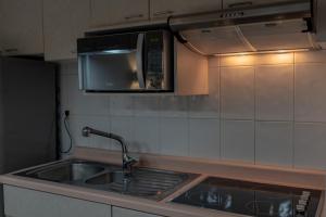 a kitchen with a sink and a microwave at Suites Arquimedes 33 in Mexico City