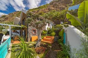 une maison avec un jardin doté d'un canapé et d'un arbre dans l'établissement OurMadeira - Villa do Mar IV, secluded, à Calheta