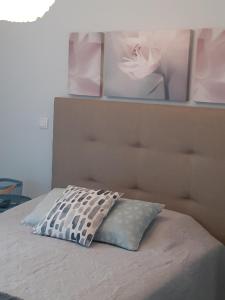 een bed met een kussen erop bij Porto Beach Rooms in Porto