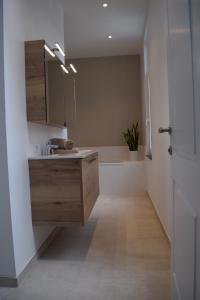 een badkamer met een wastafel en een spiegel bij Huyze Malou in Ieper