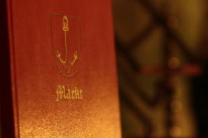 a close up of a book with the words ashkan on it at Gasthaus Krone Märkt in Weil am Rhein